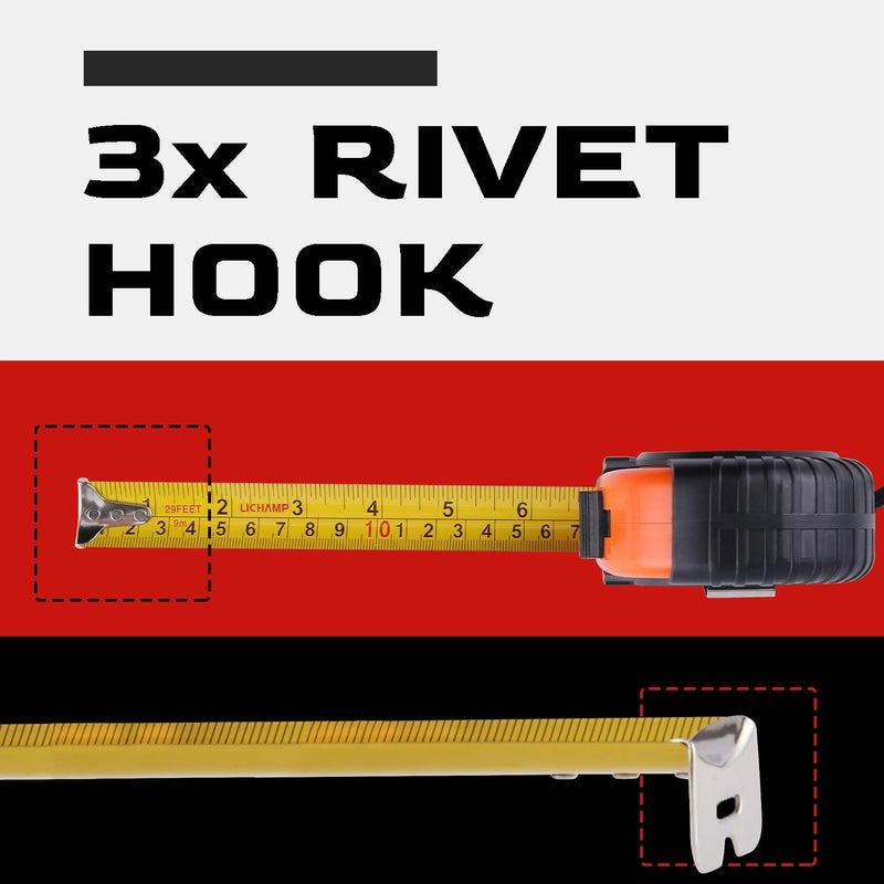 Lichamp شريط قياس LICHAMP بطول 30 قدم، عبوة 2، شريط قياس سهل القراءة قابل للسحب متري/كسري، أشرطة قياس 29.5 قدم/9 متر بعرض 1 إنش - Image 5